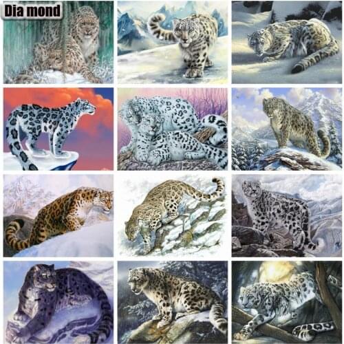 5D DIY Diamond Painting Snow Leopard Pictures of Rhinestones Full Drill Diamond Embroidery Animal Handmade Gift Home Decoration