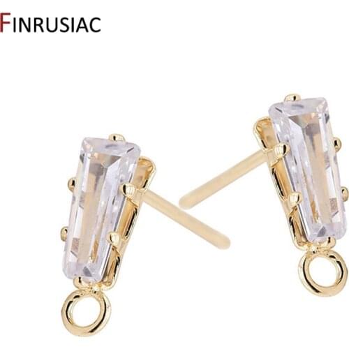 Korean Fashion Earrings Making Accessories Plated 14k gold Zirconia rectangle Post Earring Findings Materials Crafts Wholesale