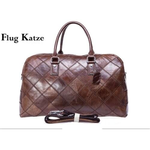 Flug katze Large Vintage Retro Look Genuine Leather Duffle Bag Weekend Bag Mens Cowhid Travel bag large Handbag