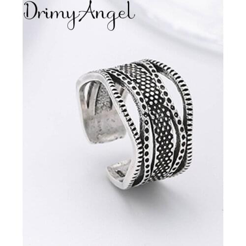 Vintage Silver Color Layer Big Rings Handmade Adjustable Size Rings For Men Women Christmas Gifts Party Jewelry