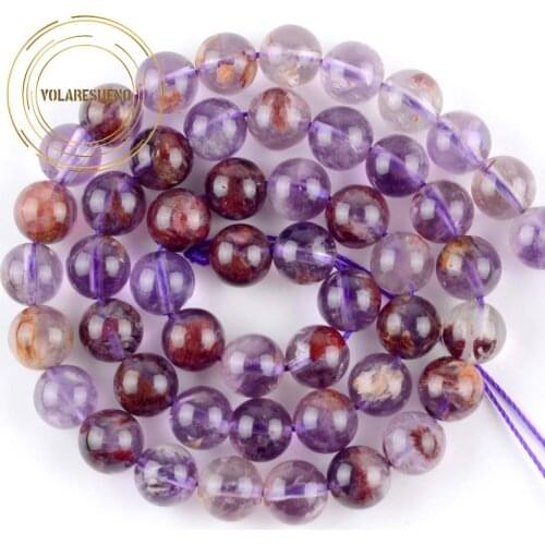 Natural Gem Purple Ghost Quartz Beads Round Loose Mineral Stone Beads For Jewelry Making Bracelet Necklace Charms 6/8/10/12mm 15