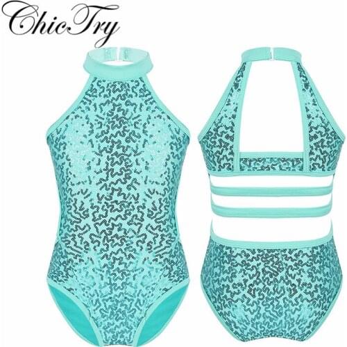 ChicTry Kids Dancewear Sleeveless Sparkly Sequins Gymnastics Leotards Ballerina Performance Dress for Girls Ballet Dance Costume