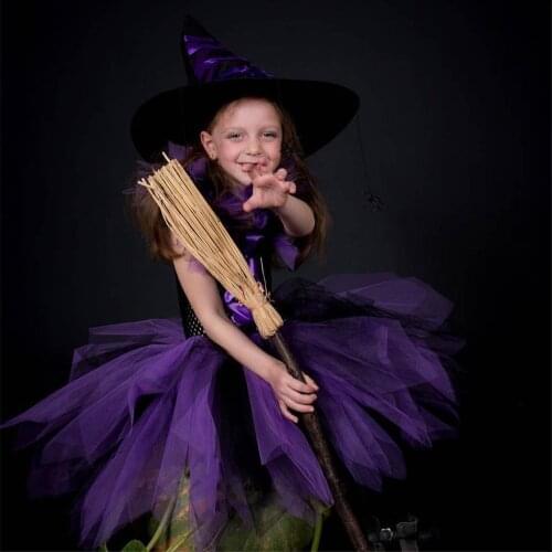 Purple Black Little Witch Girls Tutu Dress Costume for Halloween Children Kids Party Dresses Girls Fancy Clothes Vestido Menina
