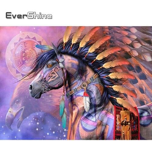 EverShine Horse Paint With Diamond Full Square Rhinestones Diamond Embroidery Animals Cross Stitch Indian Paintings Wall Decor