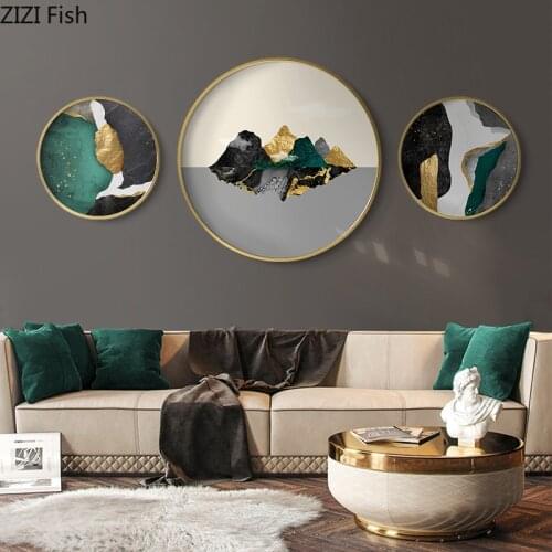 Triptych HD Inkjet Landscape Decorative Paintings Framed Abstract Paint Crafts Hanging Picture Solid Wood Frame Mural Home Decor