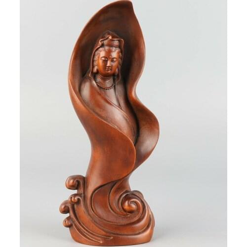 Chinese Exquisite Hand-carved Guanyin Carving Boxwood statue