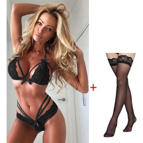 Women Sexy Bra Set Streetwear Sleeveless Seamless Push Up Bralette Lingerie Set Black Bow Lace Stockings Crop Tops Bra Underwear