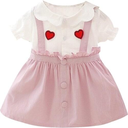 Korean version of Girl dress summer fake two short sleeve T-Shirt stitching sling Childrens wholesale