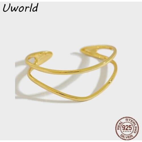 Korean S925 sterling silver Cuff Bracelets INS open double line glossy silver bangle Exquisite jewelry for women girls