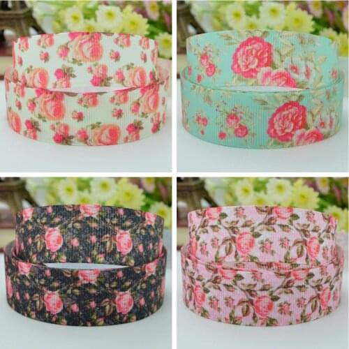 10 Yards 22mm 7/8" Flowers wedding Printed grosgrain ribbon hair bow Headwear DIY hair accessories retail