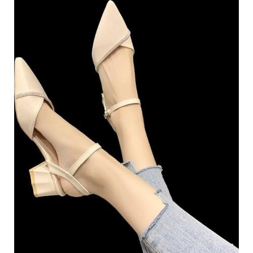 Summer new style ladies Roman sandals retro Baotou pointed toe rhinestone air quality high heels trend hot sale