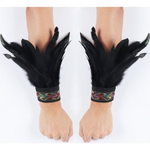 Feather Wrist Cuffs Real Natural Dyed Rooster Feather Wrist Cuffs Punk Gothic Feather Wristband Feather Wrist Cosplay costumes