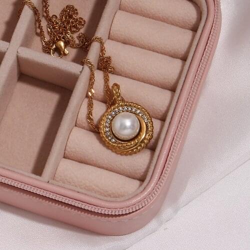 Trendy Twist Chain Round Pearl Pendent Stainless Steel Gold Plated Waterproof Tarnish Free Gifts For Girls Necklace for Women