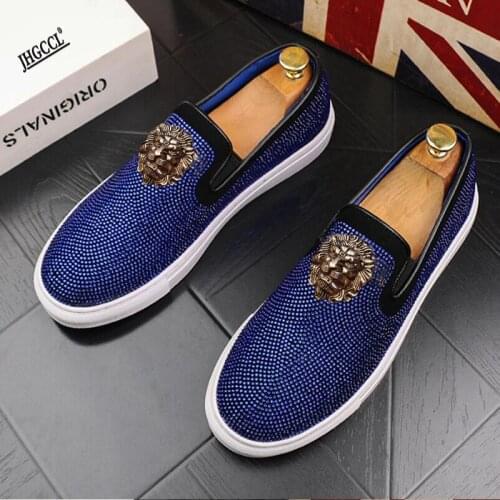 Mens new Rhinestone flat shoes luxury wedding ball home shoes daily soft-soled sports Zapato Hombre Vestir A6