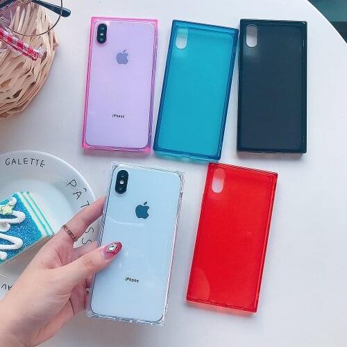 Soft Clear TPU Square Case For iPhone 12 mini 11 Pro XR XS Max Ultra thin Candy Color Transparent Back Cover For iPhone 7 8Plus