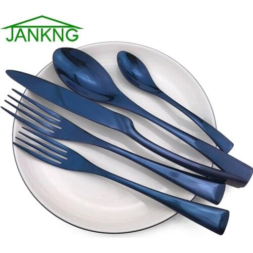 4/5/6pcs Shiny Blue Cutlery Set 304 Stainless Steel Dinnerware Set Knife Steak Fork Table Dinner Set Tableware Silverware Set