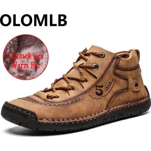 New Classic Winter Men Ankle Boots Comfortable Thick Plush Warm Men Snow Boots Split Leather Autumn Outdoor Man Motorcycle Boots