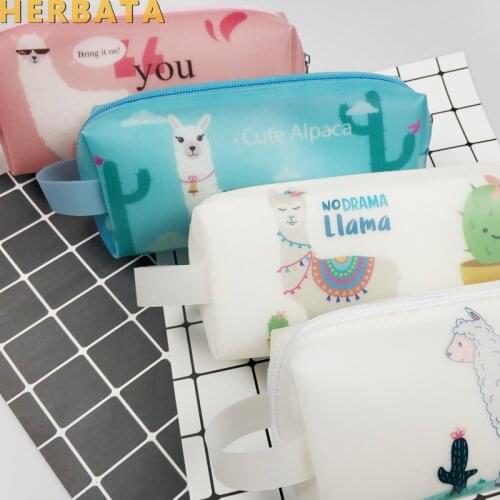 New ideas translucent jelly silica alpaca handle large capacity of cactus fresh Pencil Cartuchera