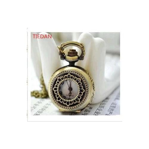 New small size bronze Sunflowers pocket watch necklace fashion Hollow out pendant Time 10pcs/lot