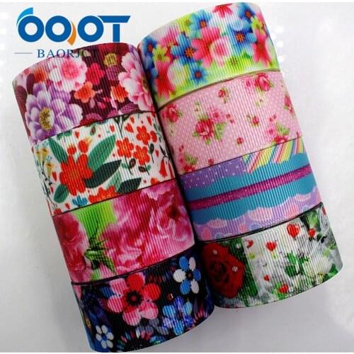 OOOT BAORJCT 1712084 25 mm 10 yard Flower Ribbons Thermal transfer Printed grosgrain Wedding Accessories DIY handmade material