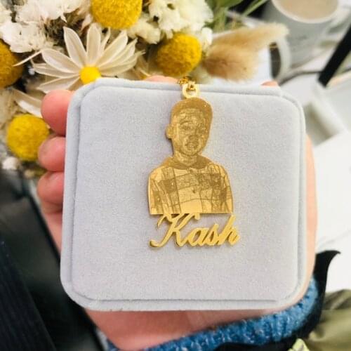 Gold Plate Stainless Steel Cartoon Name Pendent Necklace For Women Men Custom Personal Picture Nameplate Pendent for Family Gift