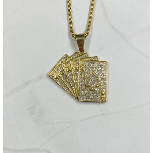 Men Statement Poker Lucky Ace of Spades Pendant Necklace Red Black Gold Color Stainless Steel Jewelry Fortune Playing Cards