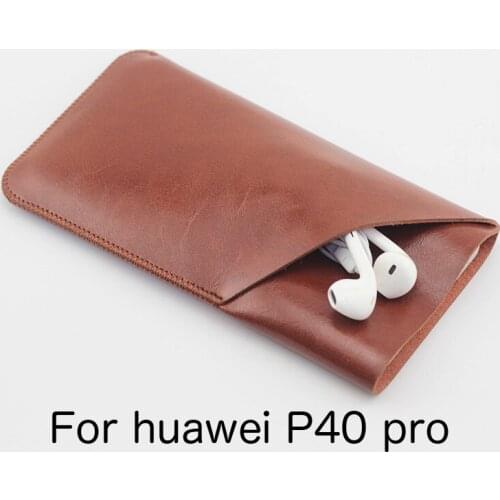 P40Pro Double layer Universal Fillet holster Phone Straight leather case retro for Huawei P40 Pro pouch