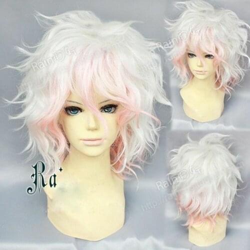 Danganronpa Dangan Ronpa Nagito Komaeda Wig Short Curly Heat Resistant Synthetic Hair Wigs + Wig Cap