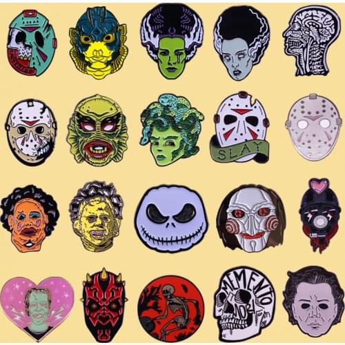 Halloween Gifts hard Enamel Pins Funny Horror Movies Cartoon Brooches for Lapel Pin Backpack Bags Badge Collection