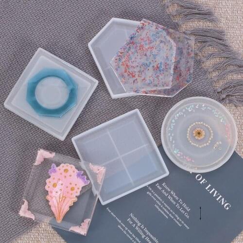 Coaster Silicone Epoxy Resin Mold Geometric Polygon Square Round Heart Flower Pot Base Tray DIY Craft Jewelry Making Tools