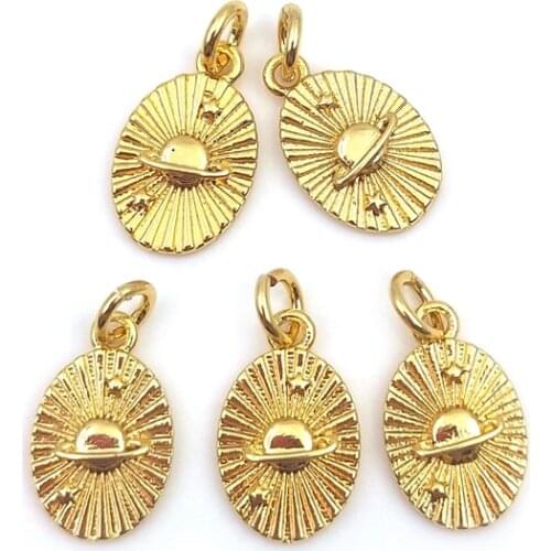 5pcs Golden Oval Star Pendant Oval Gold Coin Brass Pendant Star Charm Planet Pendant For Women Necklaces Jewelry Set Making