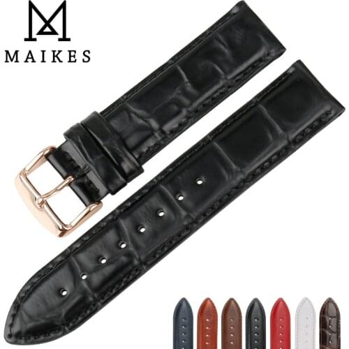 MAIKES Watch Accessories Strap Genuine Calf Leather 18mm 20mm Watch band Crocodile Pattern Watchband DW Bracelets
