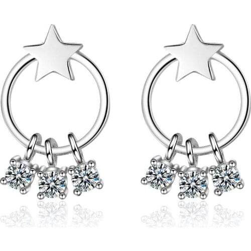 New Fashion Simple 925 Sterling Silver Circle Star Zircon Tassel Earring brincos oorbellen Wholesale Jewelry Birthday Gift