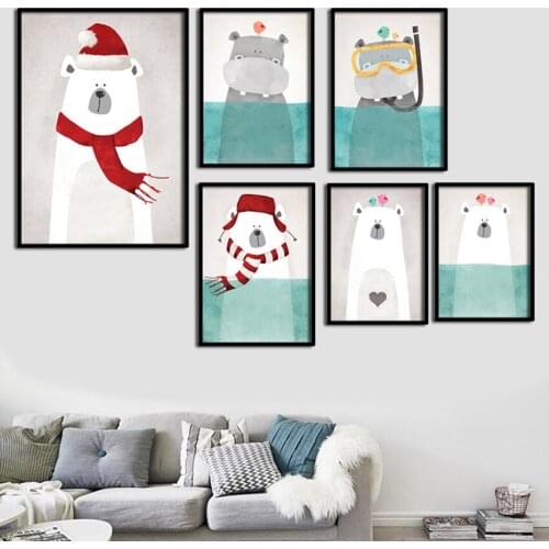 SVITY Nordic Art Bear Canvas Poster Painting Cartoon Animal Wall Picture Print Children Baby Room Decoration Free ShippingFA689