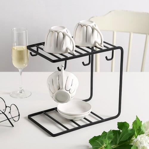Anti-Rust Coated Steel Tea Cup Display Stand Coffee Cups Mug Dishes Draining Drying Organizer Drain Holder Stand for Kitchen Bar