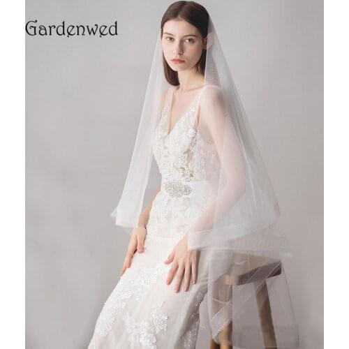Gardenwed Women Bridal Wedding Veil Elbow Length Wide Horsetail Edge Tulle Wedding Accessories Veils