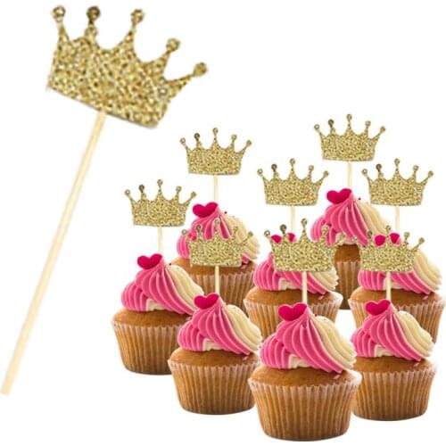 FunPa 50PCS Cake Topper Glitter Crown Shape Cupcake Topper Cupcake Pick Party Decor Topper For Baby Shower Birthday