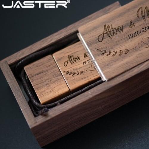 JASTER natural wood walnut usb+wedding gift box usb flash drive pendrive 4GB 8GB 16GB 32GB 64GB usb stick