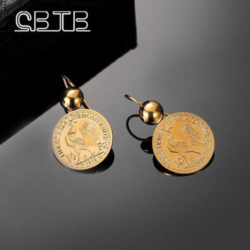 Vintage Engraved Coin Pendant Fashion Personality Round Gold Noble Luxury Earrings Ethnic Custom Islam Turkish Women Earring