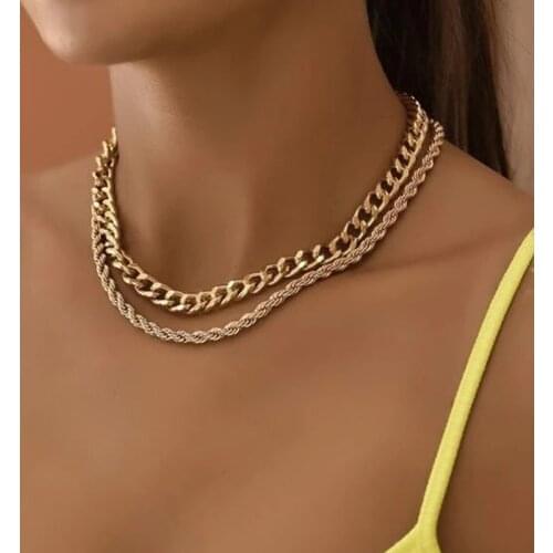 YWZIXLN 2021 Trend Jewelry Geometric Twisted Rope Chain Necklace Golden Color Unquie Women Fashion Necklace Wholesale N0206