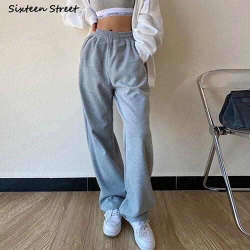 Streetwear Wide-legged Trousers Woman 2021 Sweatpants Elastic Waist Gray Straight Woman Pants Loose Chic Korean Y2k Pants Female