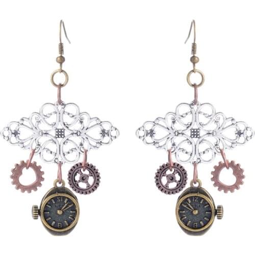 New Punk Style Handmade Gears and Clock Charms Women`s DIY Steampunk Earring Jewelry