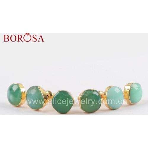 BOROSA 5Pairs Freeform Natural Australia Jades Stud Earrings Fashion Gold Color Gems Stone Earrings Jewelry for Women G1653