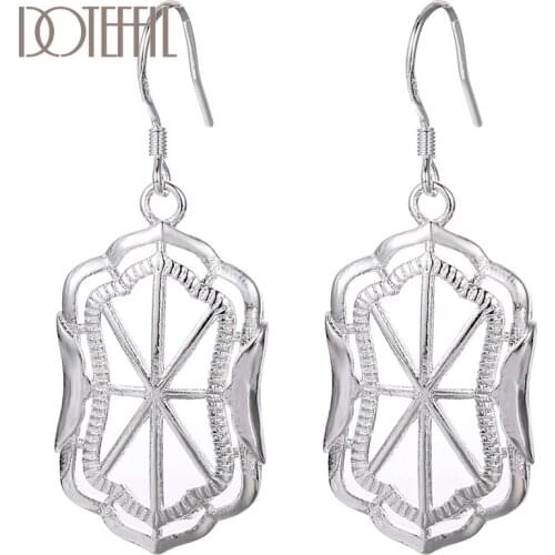 DOTEFFIL 925 Sterling Silver Geometric Drop Earrings For Women Lady Wedding Engagement Party Fashion Jewelry