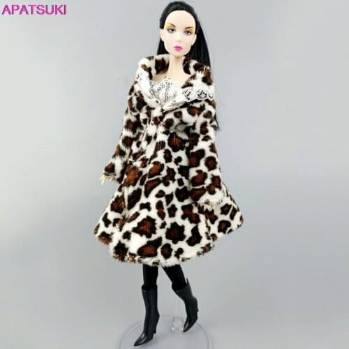 Leopard Winter Warm Fur Coat for Barbie Doll Clothes Outfits for 1/6 BJD Doll Accessories Overcoat Jacket Toys For Children DIY
