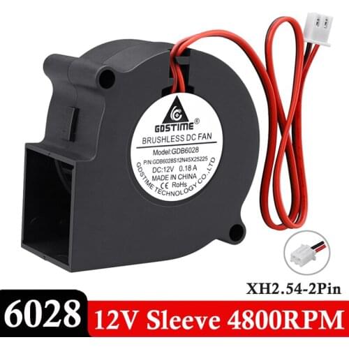 100 PCS Gdstime 6028 60mm x 28mm DC 12V 2Pin Radiator Blower Fan 6CM Exhaust Brushless Turbine Cooler Cooling Fan 4800RPM