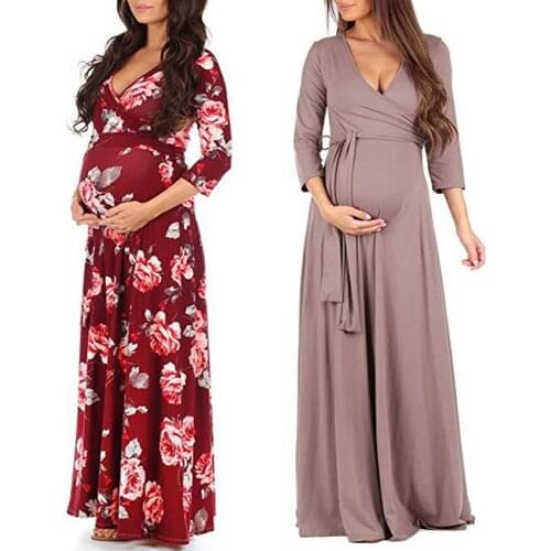 2021 Maternity Clothes Dresses For Pregnancy Women V-Neck Sexy Dress Pregnant Female Nursing Clothing For Photo Shoot Q0406