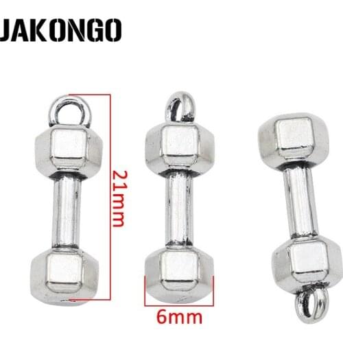 20pcs Antique Silver Plated Dumbbell Charm Pendant for Jewelry Making Bracelet DIY Accessories Handmade Craft 21x6mm
