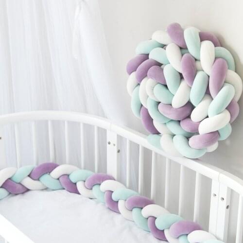 3M Length Handmade Knotted 3Braid Edge Baby Crib Protector Crib Protector Cot Bumper Room Decor Many Colors