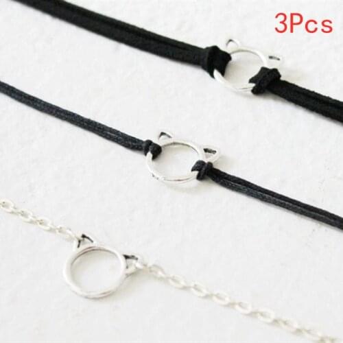 3Pcs New Fashion Gothic Punk Cute Hollow Black Velvet Faux Suede Cat Choker Whiskers Necklace Gift for Her